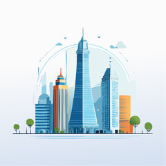 Obraz premium Vibrant Minimalist City Skyline Vector Art Depicting Urban Architecture and Modern Development