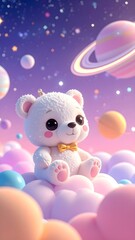 Fototapeta premium Cute Fluffy Teddy Bear in Dreamy Galaxy