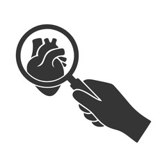 ルーペを持つ手のシルエットアイコン　心臓