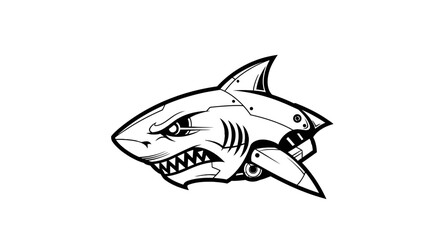Fototapeta premium Aggressive Robotic Shark Head Illustration - Futuristic Cybernetic Marine Predator
