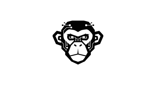 Cyber Monkey Head Logo with Circuit Board Elements - Digital Intelligence Concept