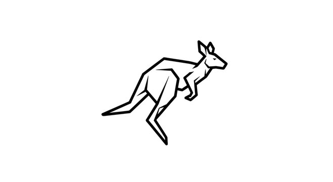 Minimalist Geometric Line Art Kangaroo Jumping Illustration