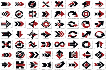 Fototapeta premium Mega Collection of Dynamic Speed Arrows, Motion Graphics, and Modern Vector Logo Elements in Red and Black