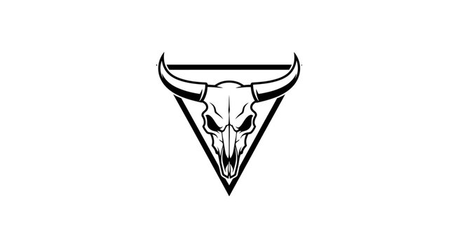 Stylized Bull Skull Logo in Inverted Triangle Black and White Graphic Design