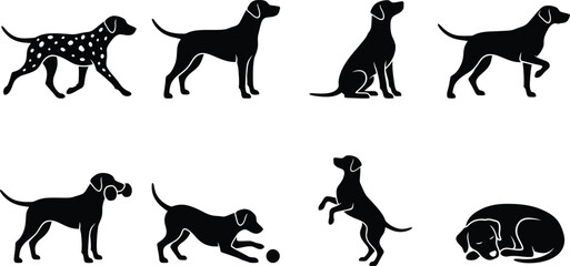 Obraz premium Collection of playful dog silhouettes in various poses for pet-themed designs