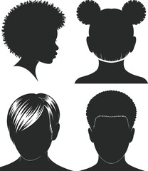 Black hairstyles silhouettes set, afro and modern haircuts collection isolated on white background beauty fashion vector illustration © Empowerment angle 
