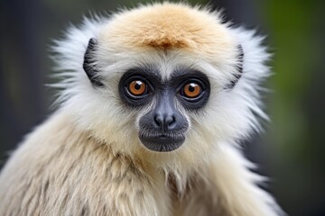 Fototapeta premium Silky sifaka primate with striking orange eyes staring forward