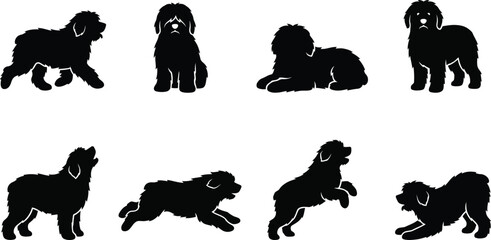 Fototapeta premium Silhouetted illustrations of various dog poses for creative pet-related projects
