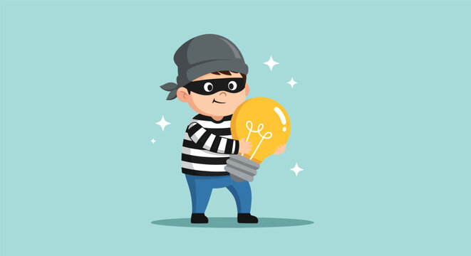 Thief Stealing Idea Light Bulb.