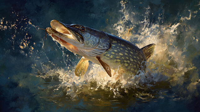 Large fish leaping out of water with bait