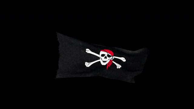 Pirates Black Flag_V4
A Jolly Roger pirate flag flutters in the wind. Transparent background. Alpha channel.