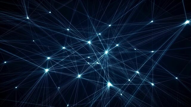 Abstract digital network connections with glowing nodes and lines. Represents technology, communication, and data transfer in a modern world