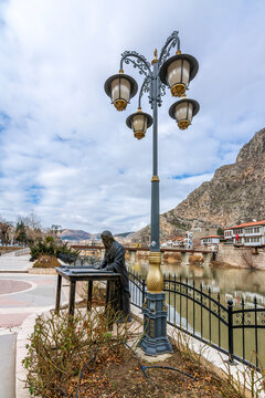 Amasya, Turkey - February 13, 2017 : Amasyali Strabon is a statue in Amasya City of Turkey