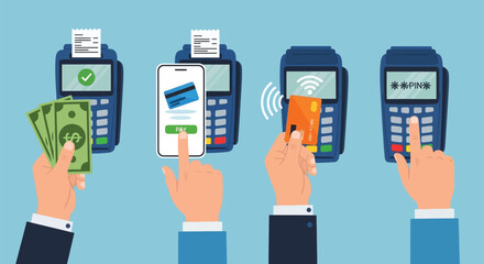 Various payment options including cash, mobile, credit card, and pin pad for point of sale transactions at a store or business