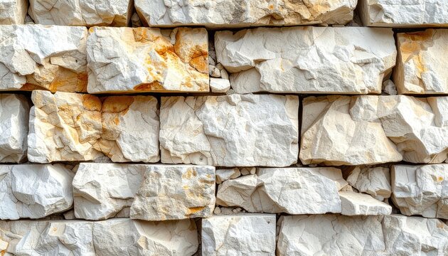 Texture of light-colored, rough-cut limestone blocks forming a retaining wall or facade.