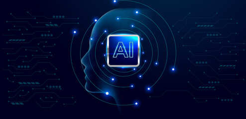 Concept of artificial intelligence. AI semiconductor on a circuit board and electronic elements background