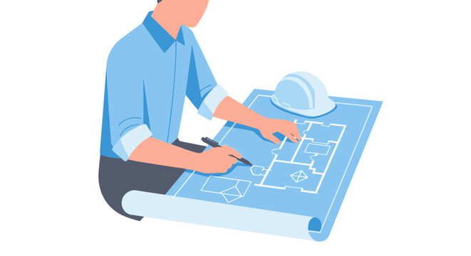 Man working on blueprint.