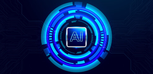 Concept of artificial intelligence. AI semiconductor on a circuit board and electronic elements background