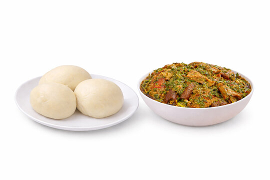 Traditional Nigerian Edikaikong Soup Served with Fufu &ndash; Authentic West African Cuisine