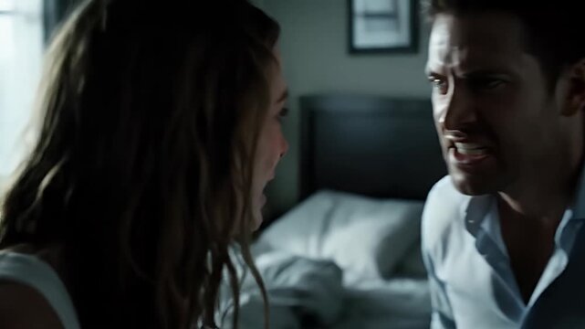 Emotional Scene - A Couples Intense Confrontation in a Bedroom.
