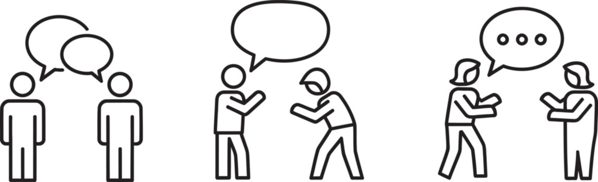 Stick figure illustrations of people communicating in different ways