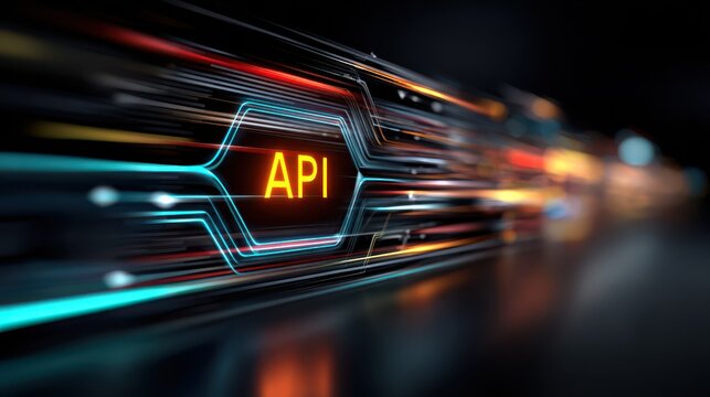 API Application Programming Interface concept in abstract digital data flow network background