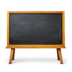 Obraz premium Blank chalkboard with wooden frame and stand, isolated on white background