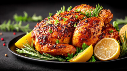 A whole chicken stuffed with herbs and lemon