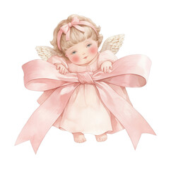 Naklejka premium Adorable angel with pink bow