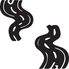 Obraz premium Two distinct winding black roads with white dashed lines suggest diverging or parallel journeys.