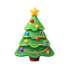 Cartoon style Christmas tree with ornaments and gifts