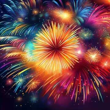 high resolution banner capturing top half of image with radiant fireworks exploding diagonally acros