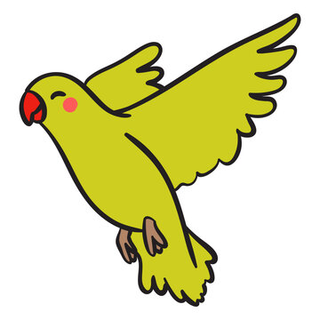 Cute smiling green parrot flying