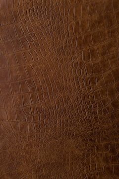 Detailed brown leather texture showing croc pattern for fabric and material design ideas in home decor projects