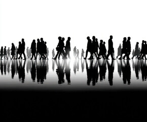 line of people isolated on a white background
