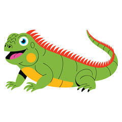 Fototapeta premium Happy iguana cartoon isolated on white background illustration representing reptile character, tropical wildlife and fun animal design