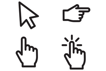 Obraz premium A set of four black and white icons depicting various hand gestures for computer navigation.