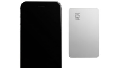 Smartphone and credit card on white background for finance and technology concepts transparent background