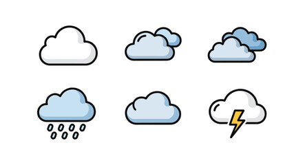 Obraz premium Cloud Line art vector set minimal bold color