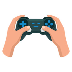 Illustration of hands holding a game controller while playing a video game, suitable for gaming lifestyle, esports branding and interactive fun themes © Nass Studio