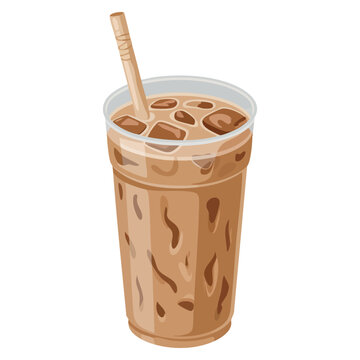 Illustration of ice cafe au lait in cup ideal for cafe marketing chilled coffee promotion beverage packaging and refreshing drink concepts