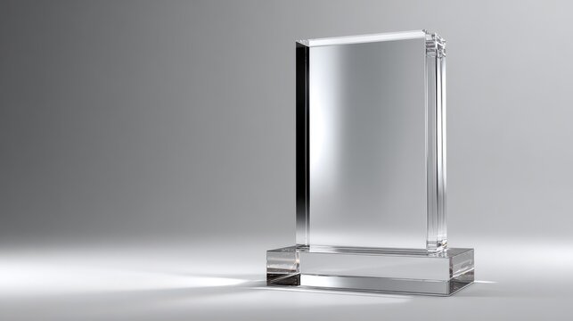 Blank glass award trophy mockup on a grey studio background