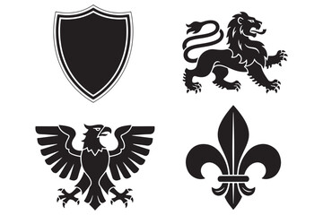 Obraz premium A collection of four black heraldic symbols on a white background