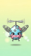 Cute mechanical flying egg character with propeller and wings for pastel wallpaper and background design