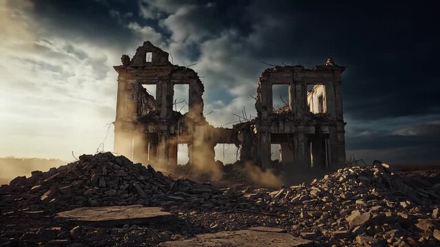 Ruined Building Ruins in Dramatic Landscape