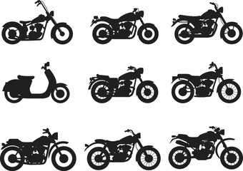 motorcycle silhouette collection, classic chopper scooter and sport bike icons, motorbike transport vector illustration set ©  jahanara