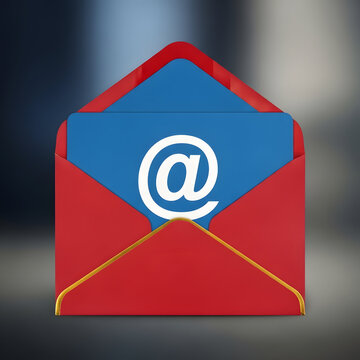 Red Envelope with Blue Letter and White Email Symbol and Gold Accents