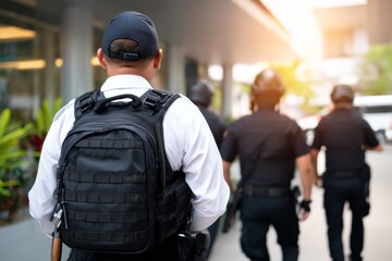 Fototapeta premium Emergency Preparedness Drill in Urban Setting for Active Shooter Scenario