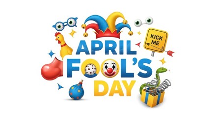 Fototapeta premium Vibrant illustration celebrating april fools' day with playful objects and balloons illustration