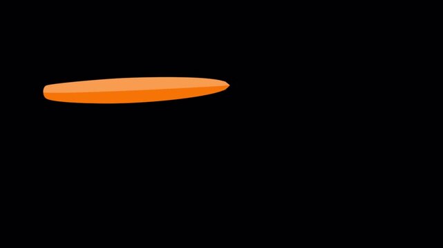 Orange frisbee flying through the air on a black background, slow motion, dynamic shot.
